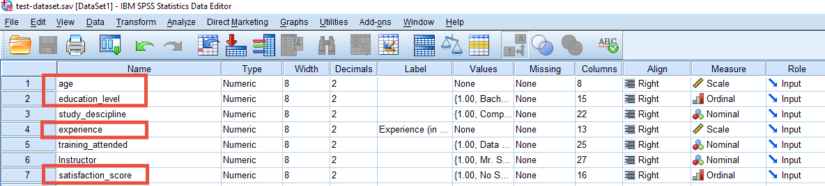 SPSS: Survey Form Variables -  SPSS Design Variable Window