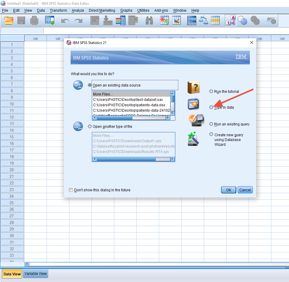 Opening a data entry sheet in SPSS